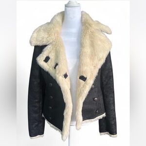 Guess Aviator Style Faux Leather Faux Fur Jacket